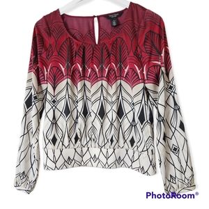 WHBM long sleeve blouse Elastic Smocked Hem waistband size 6P